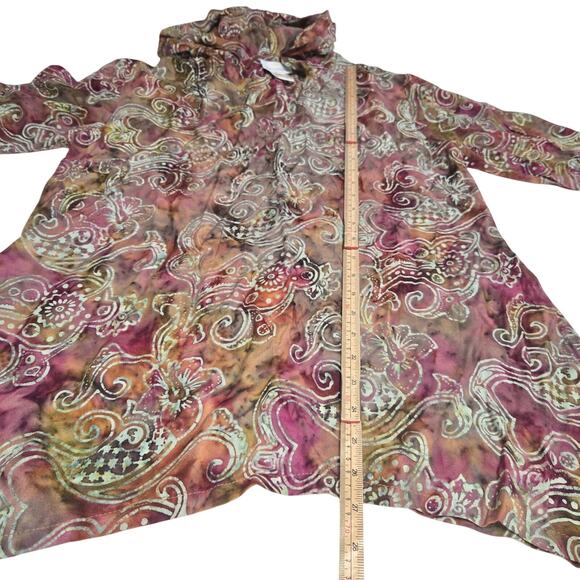 Soft Surroundings Womens PS Petite Small Hooded Top Batik Colorful Sharkbite Hem - Picture 6 of 11
